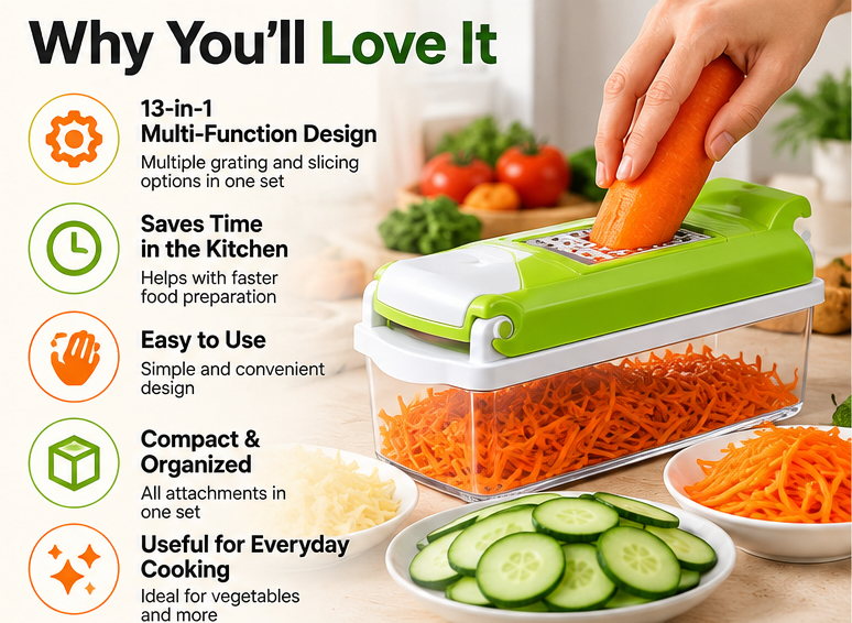 13-in-1 Vegetable Grater & Slicer – Multi-Function Kitchen Tool