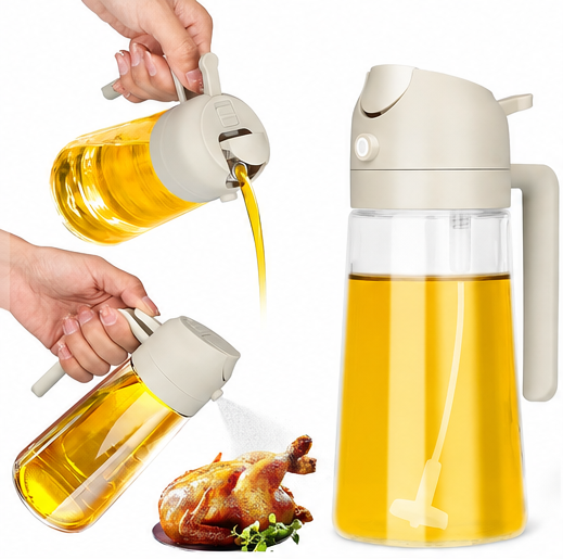 2-in-1 Glass Oil Dispenser Bottle – Pour & Spray, 500ml
