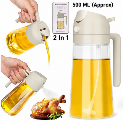 2-in-1 Glass Oil Dispenser Bottle – Pour & Spray, 500ml