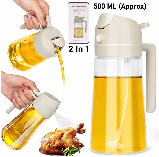 2-in-1 Glass Oil Dispenser Bottle – Pour & Spray, 500ml