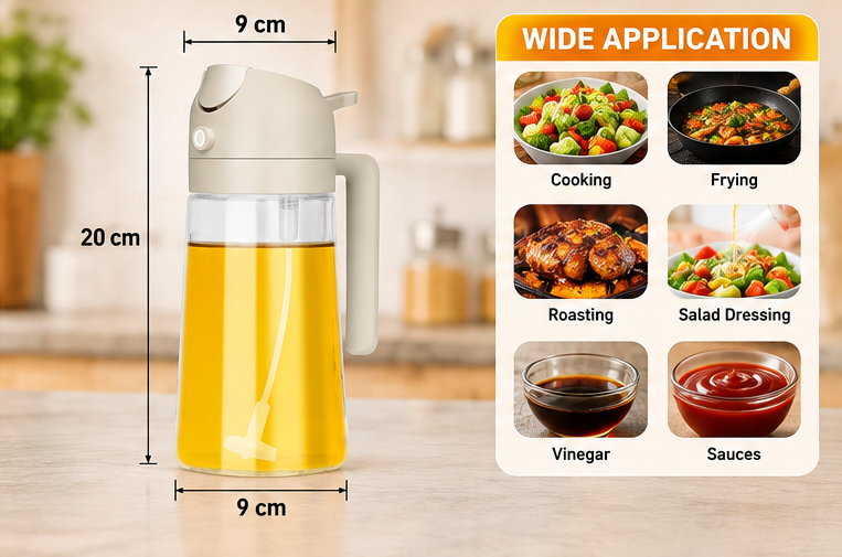 2-in-1 Glass Oil Dispenser Bottle – Pour & Spray, 500ml