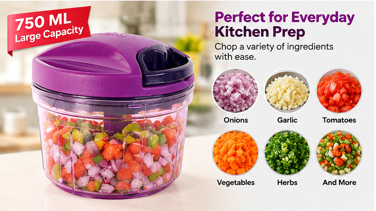 750ml Manual Vegetable Chopper with Pull-String