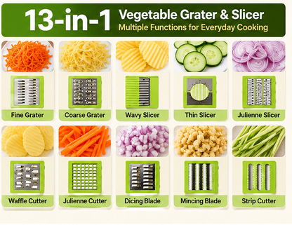 13-in-1 Vegetable Grater & Slicer – Multi-Function Kitchen Tool